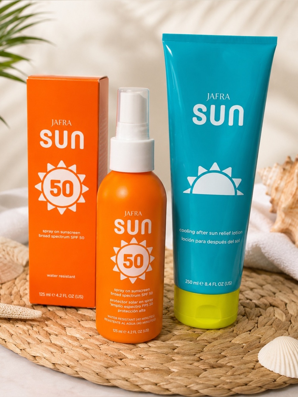 JAFRA‎ SUN SPF 50 Spray Sunscreen & Cooling After Sun Relief Lotion Set